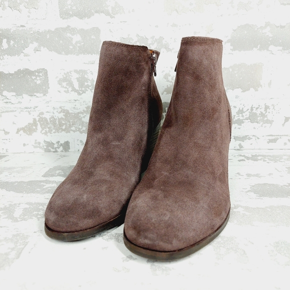New Lucky Brand Zorlina Brown Suede Leather Wedge Booties V124 - Picture 2 of 12